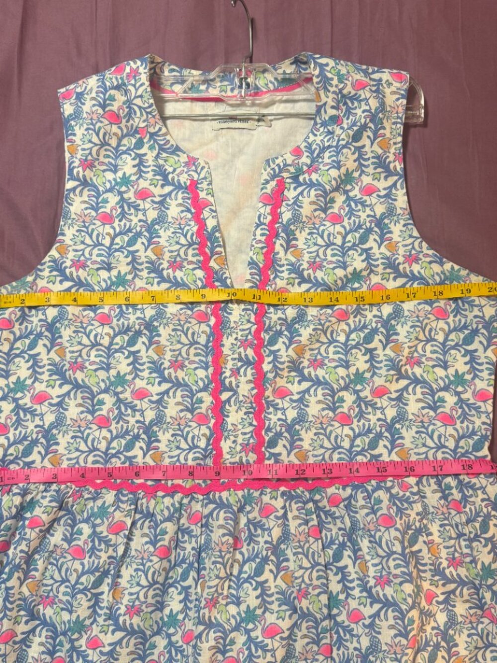 Vineyard Vines Flamingo Otomi Print Tiered Lined Dress w pockets size Medium EUC - Picture 5 of 13